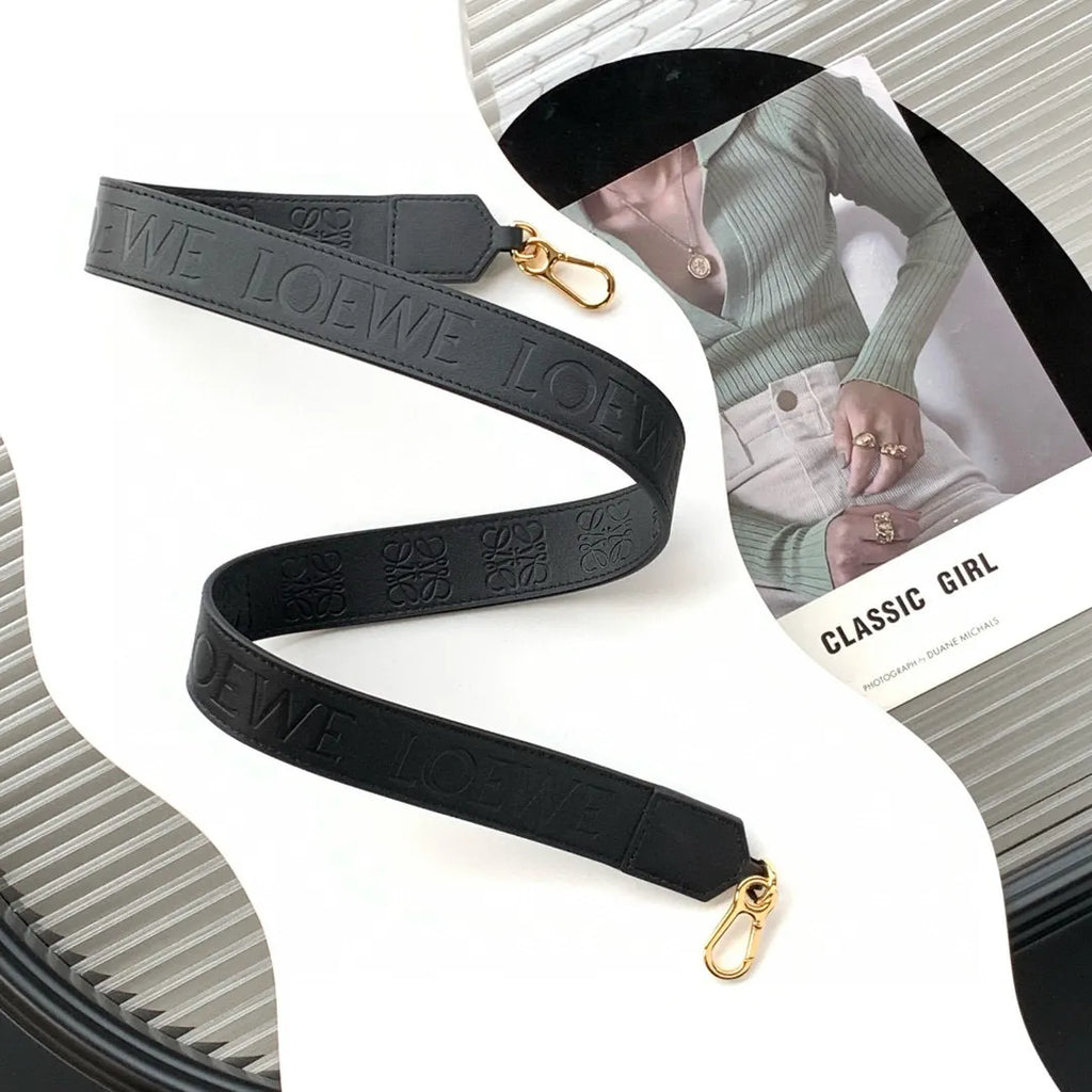 embossed Loewe Black Leather Bag Strap