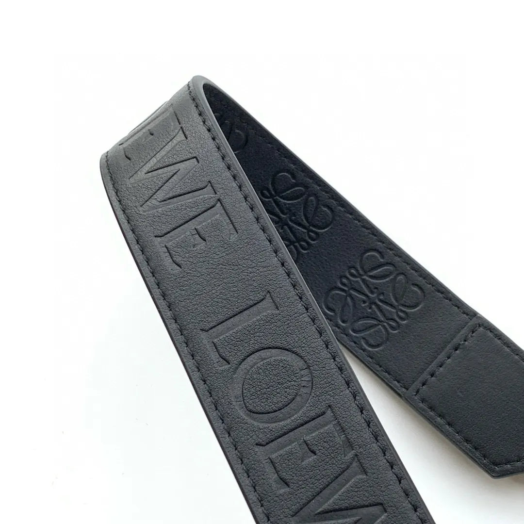 embossed Loewe Black Leather Bag Strap - Hình 3