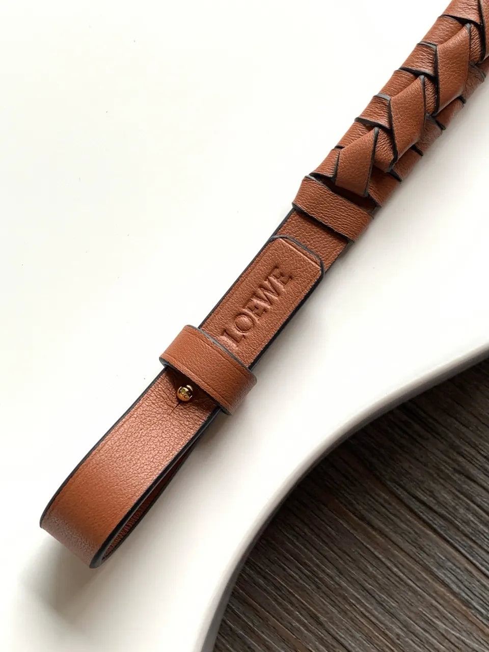 Loewe Braided Tan Leather Bag Strap - Hình 7
