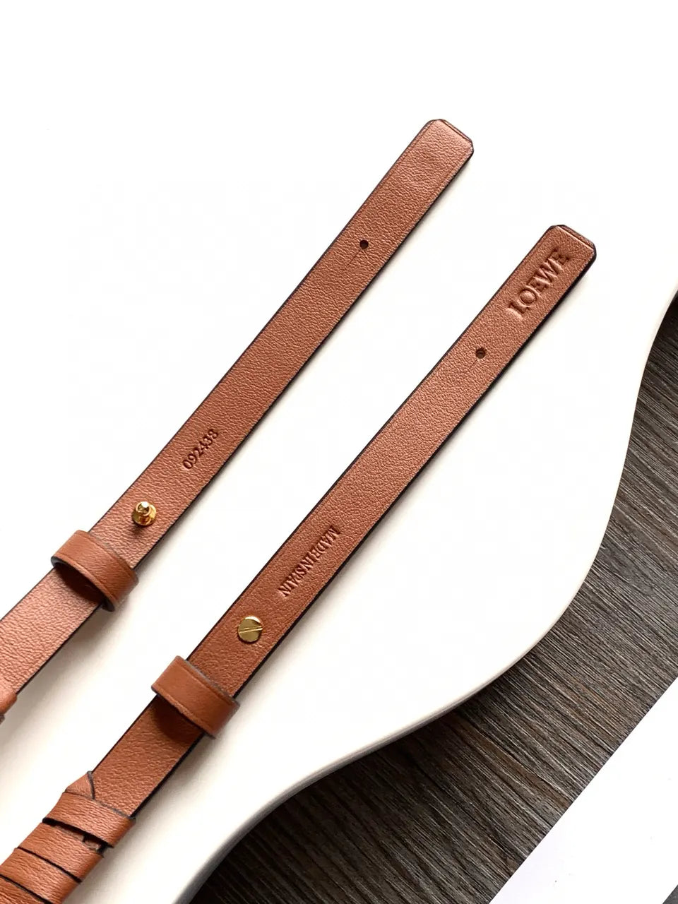 Loewe Braided Tan Leather Bag Strap - Hình 5