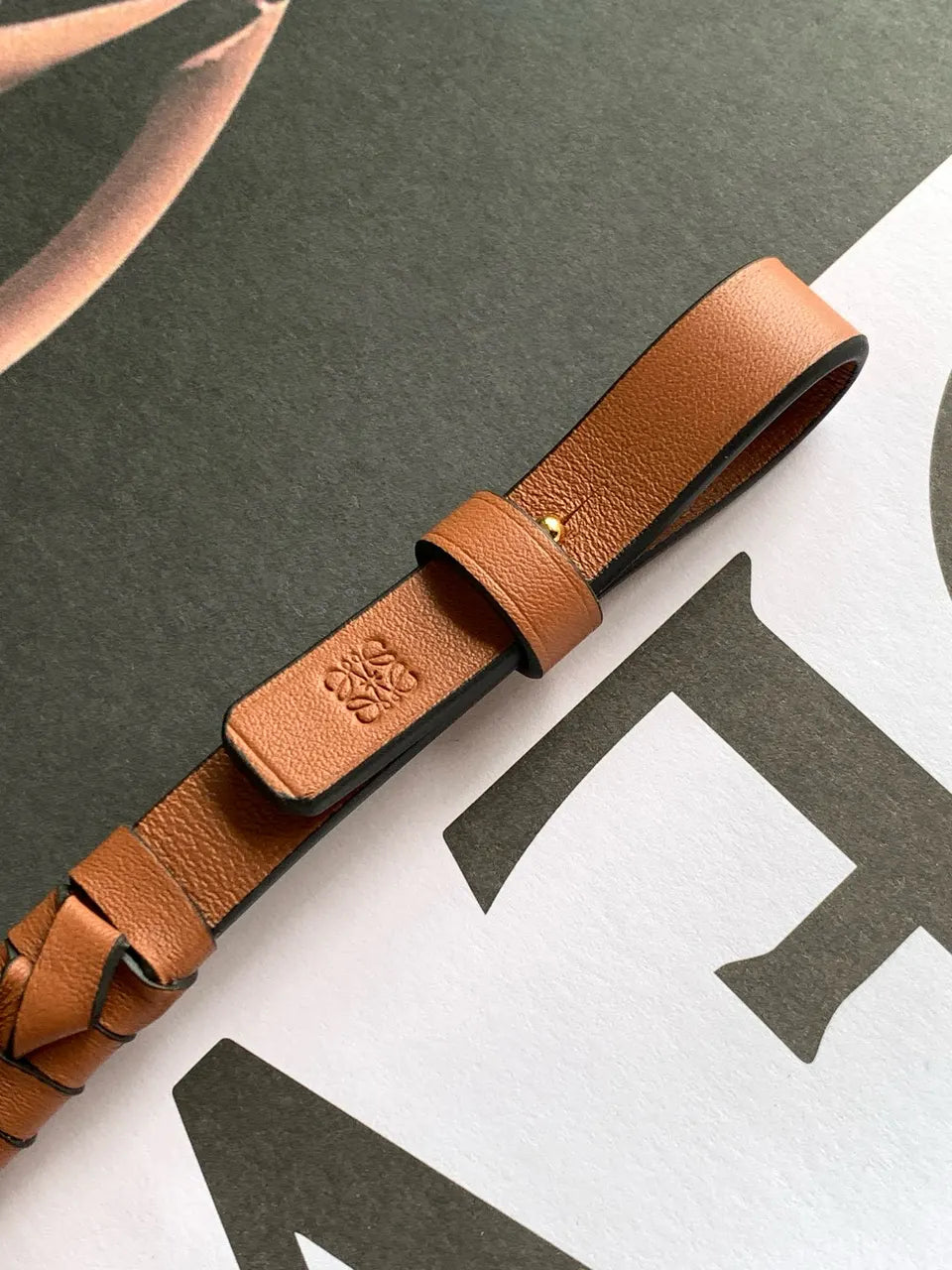 Loewe Braided Tan Leather Bag Strap - Hình 6