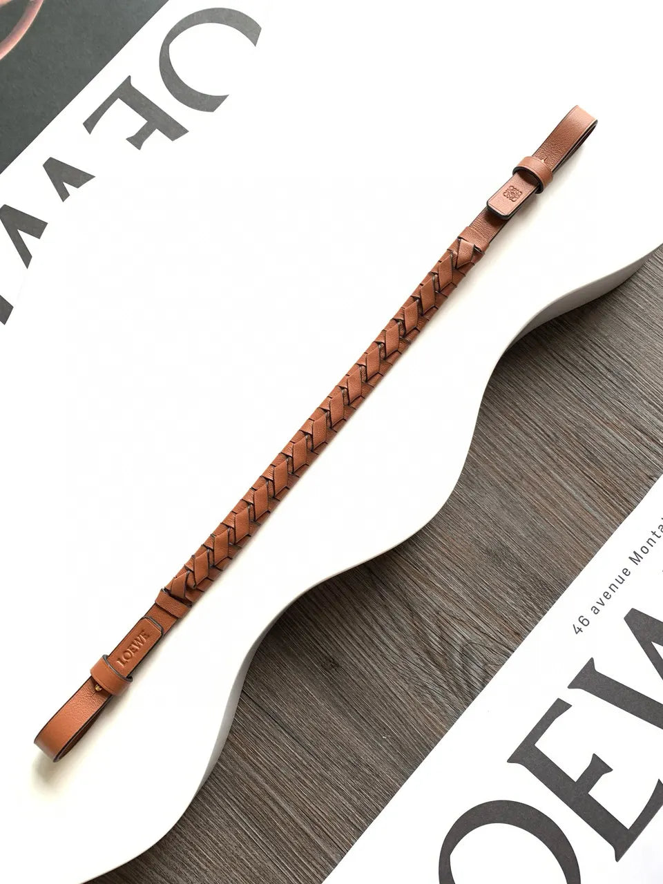 Loewe Braided Tan Leather Bag Strap - Hình 9