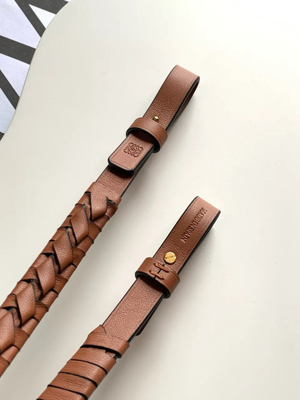 Loewe Braided Tan Leather Bag Strap - Hình 8