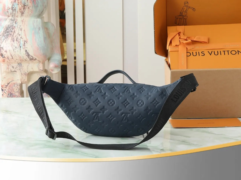 LV Blue Embossed Belt Bag - Hình 4