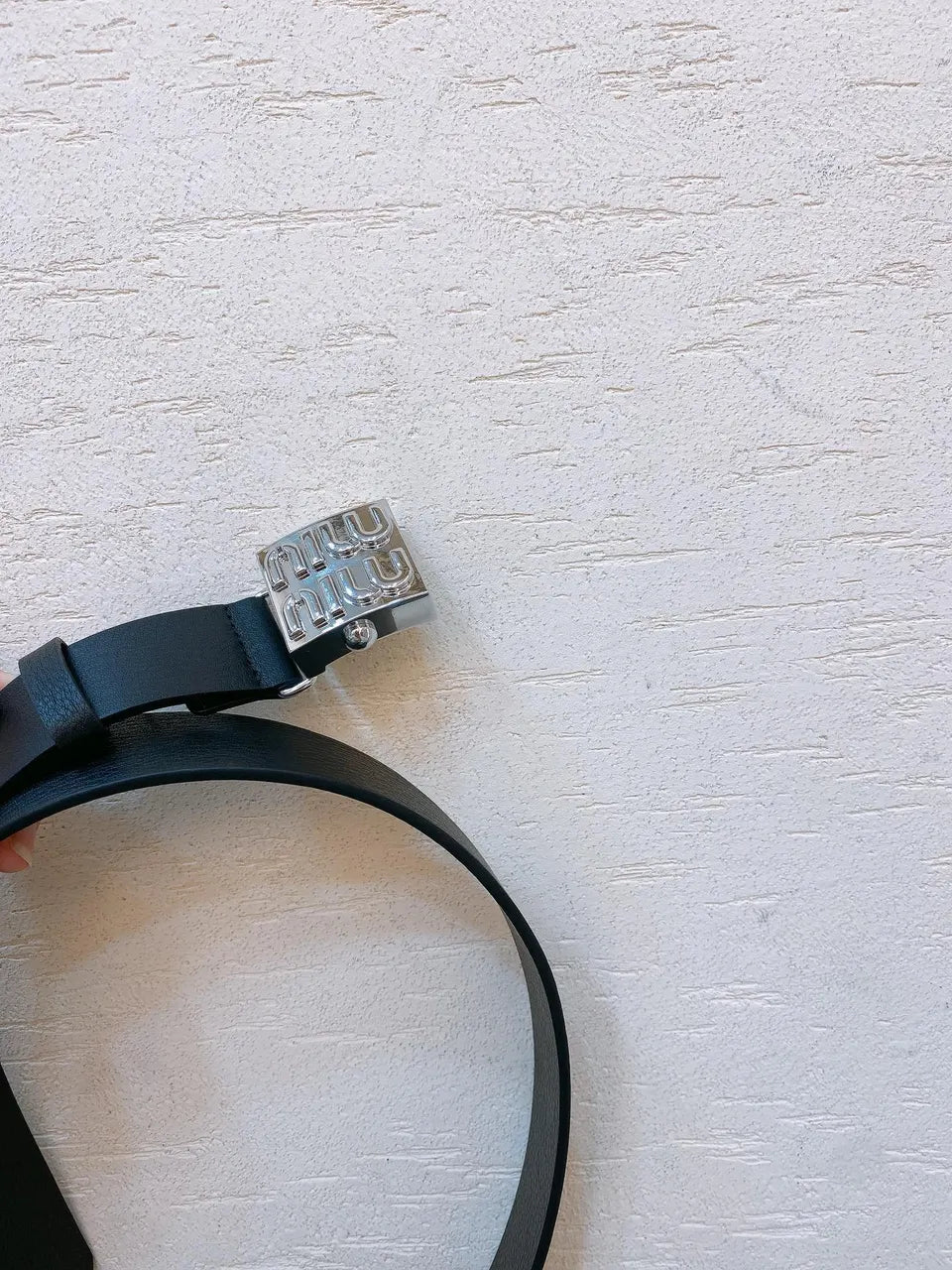 silver buckle Miu Miu Black Leather Belt - Hình 3