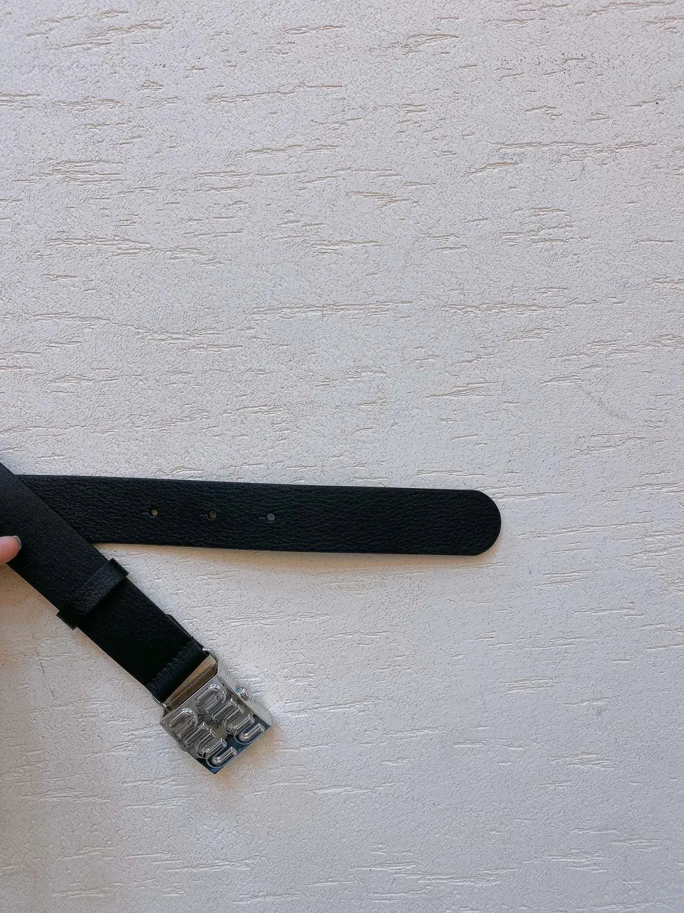 silver buckle Miu Miu Black Leather Belt - Hình 4