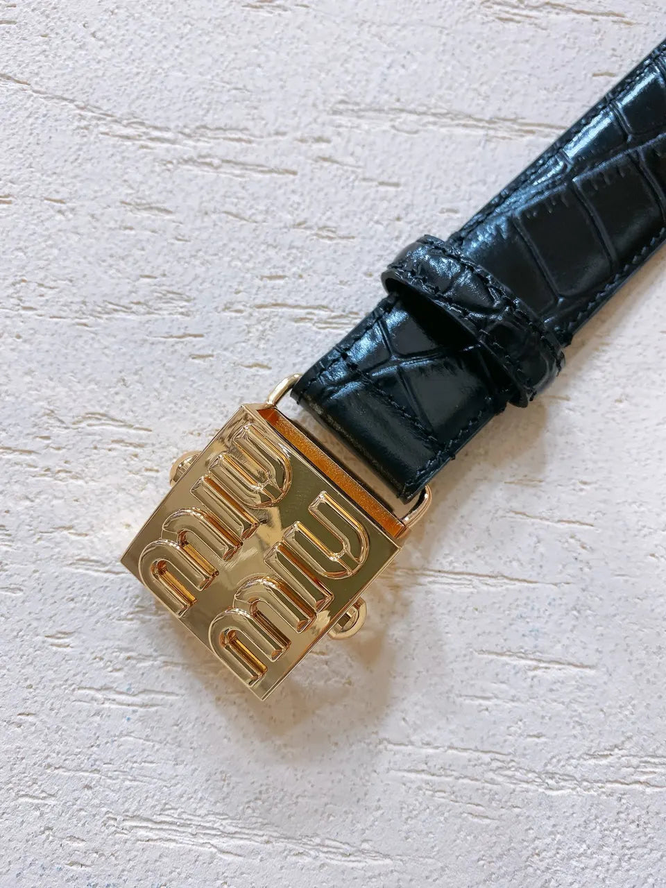 gold Miu Miu Black Croc Belt - Hình 4