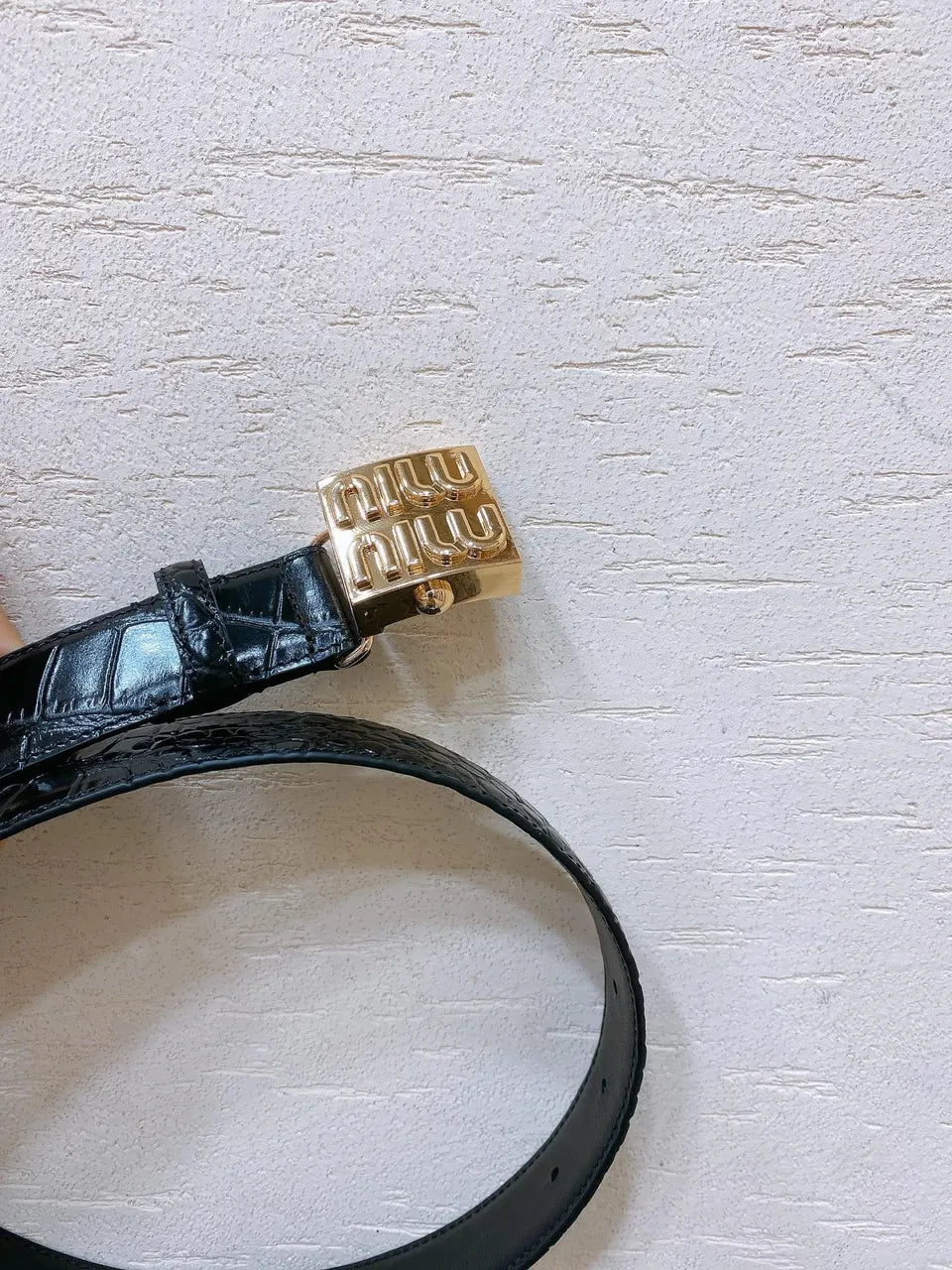 gold Miu Miu Black Croc Belt - Hình 5
