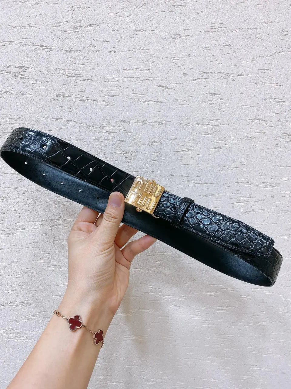 gold Miu Miu Black Croc Belt - Hình 6