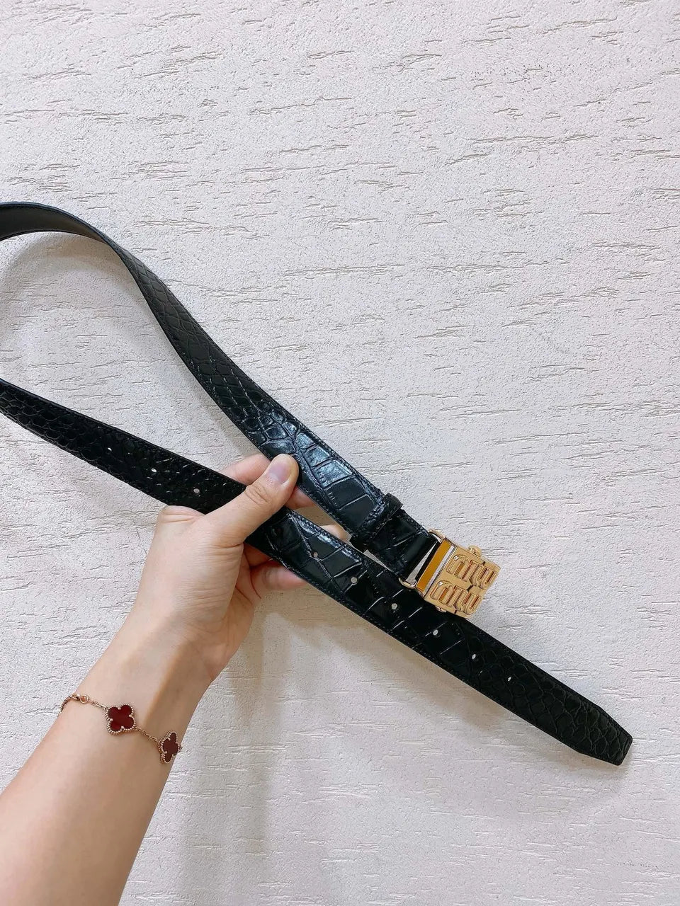 gold Miu Miu Black Croc Belt