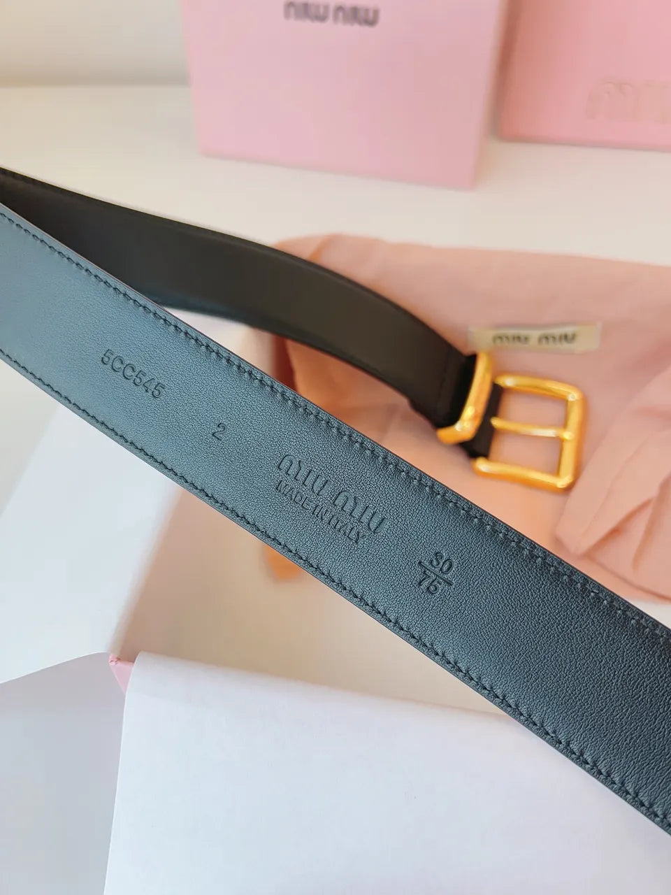 Miu Miu Black Leather Belt gold - Hình 5
