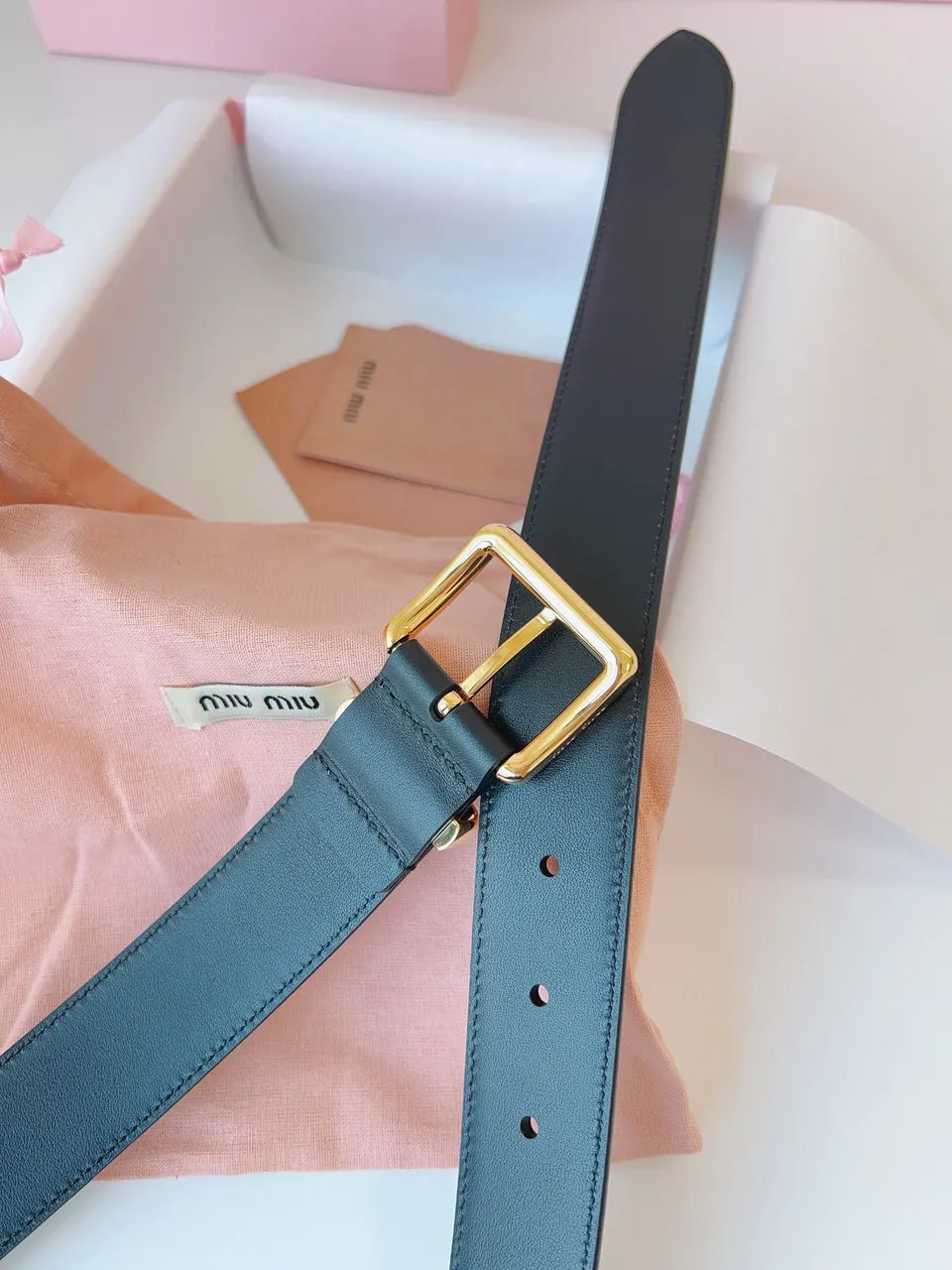 Miu Miu Black Leather Belt gold - Hình 2