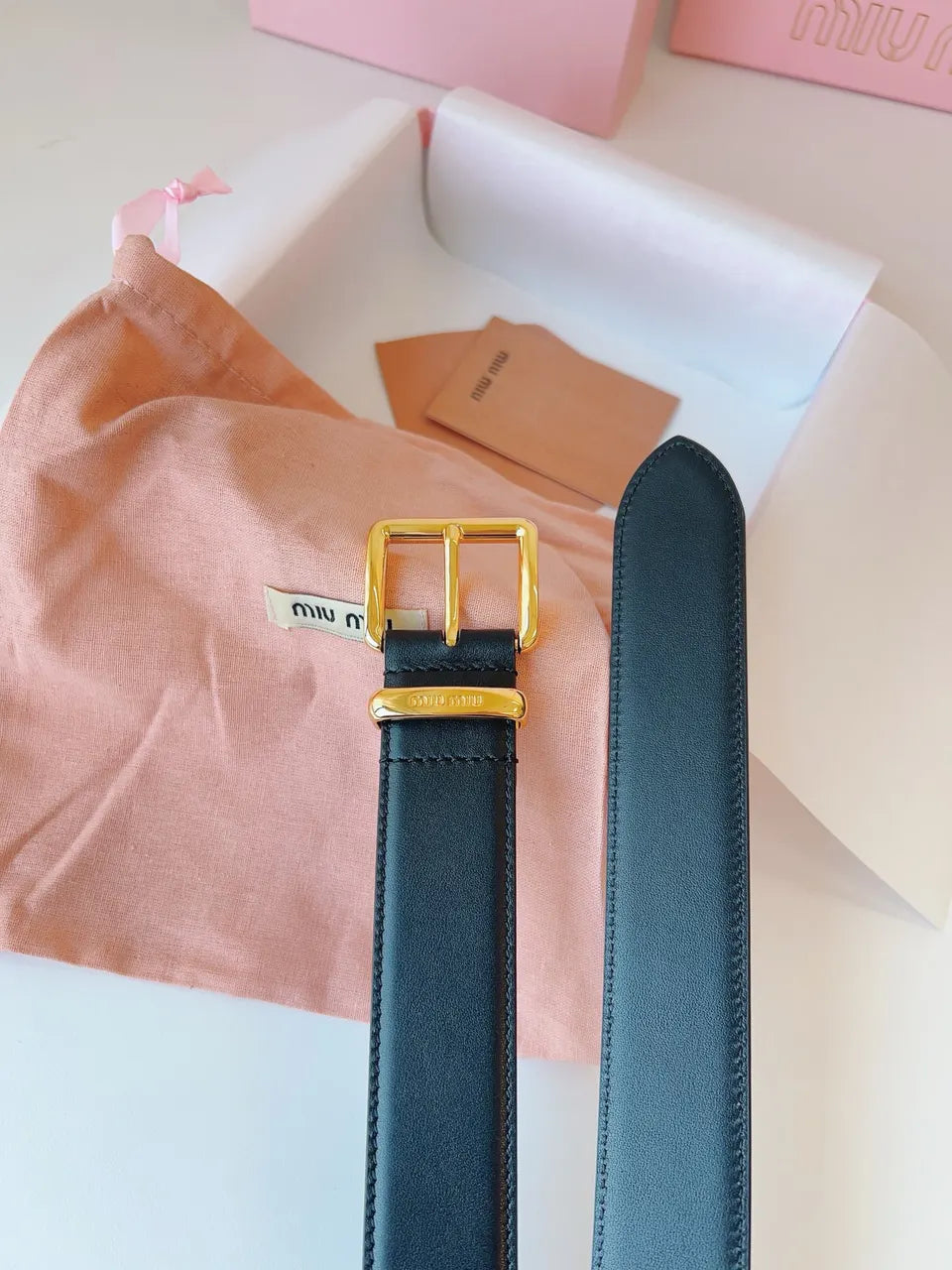 Miu Miu Black Leather Belt gold - Hình 4