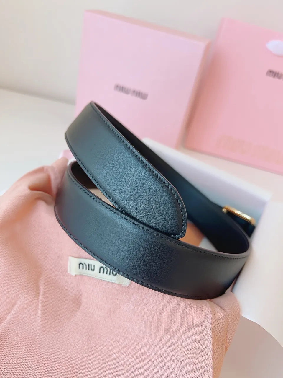 Miu Miu Black Leather Belt gold - Hình 3
