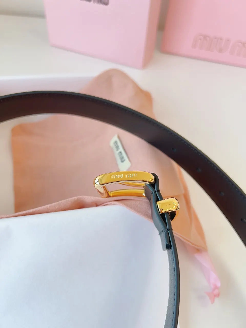 Miu Miu Black Leather Belt gold - Hình 6