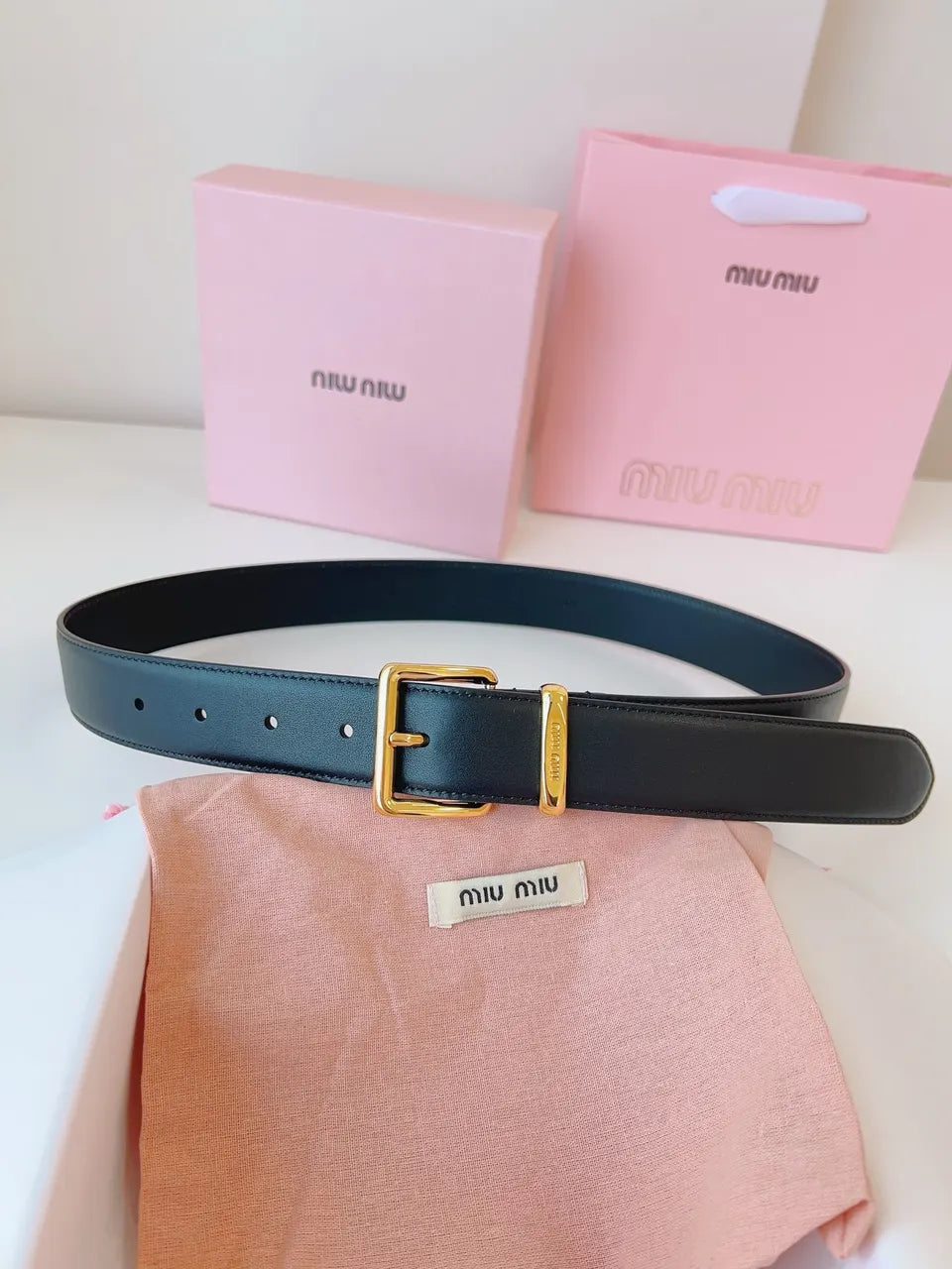 Miu Miu Black Leather Belt gold - Hình 7
