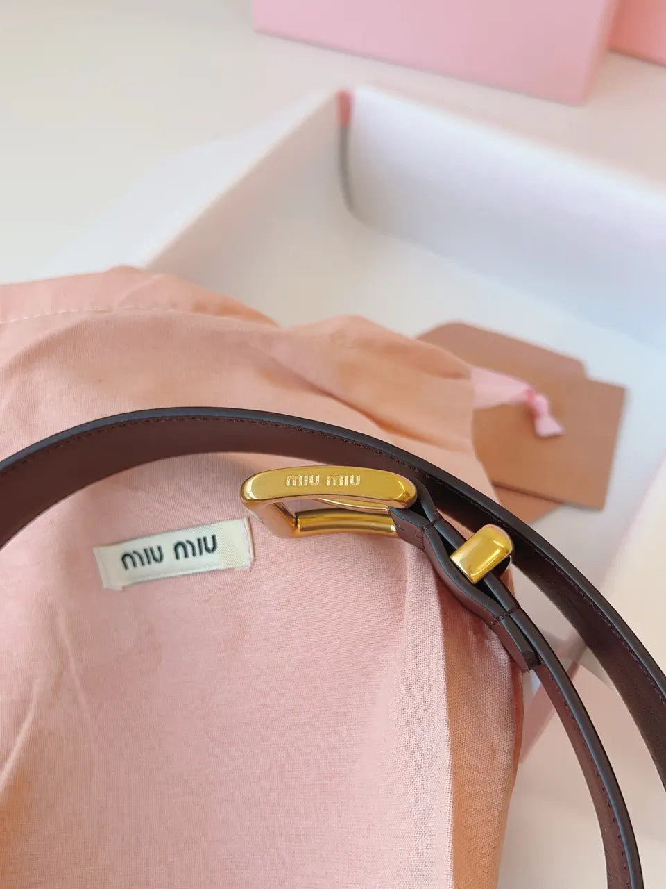 Miu Miu Burgundy Leather Belt - Hình 7