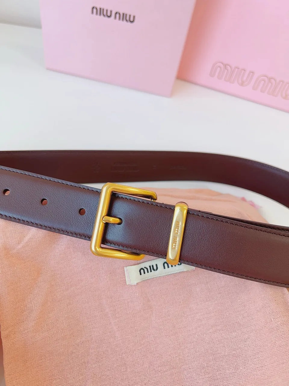 Miu Miu Burgundy Leather Belt - Hình 5