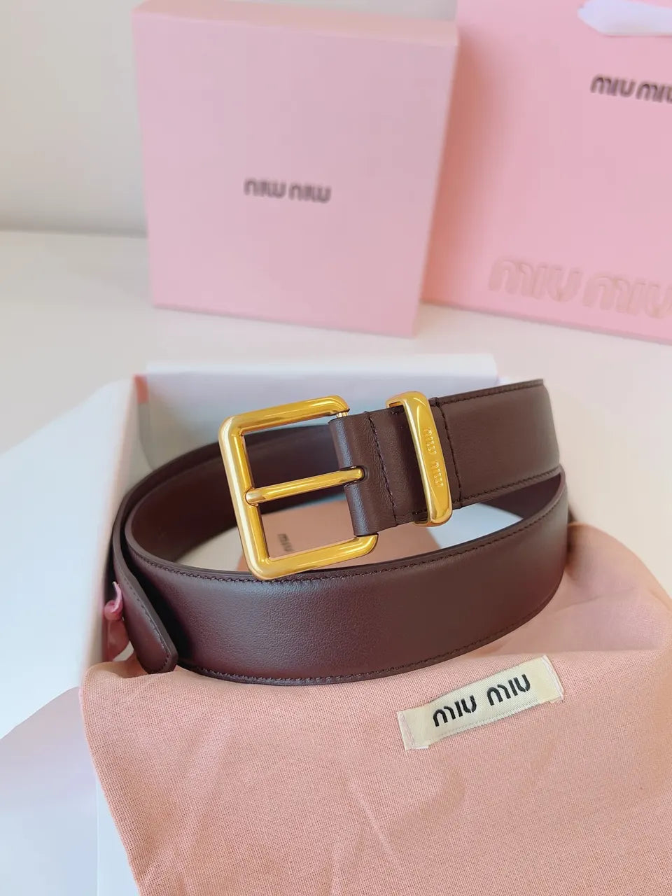 Miu Miu Burgundy Leather Belt - Hình 8