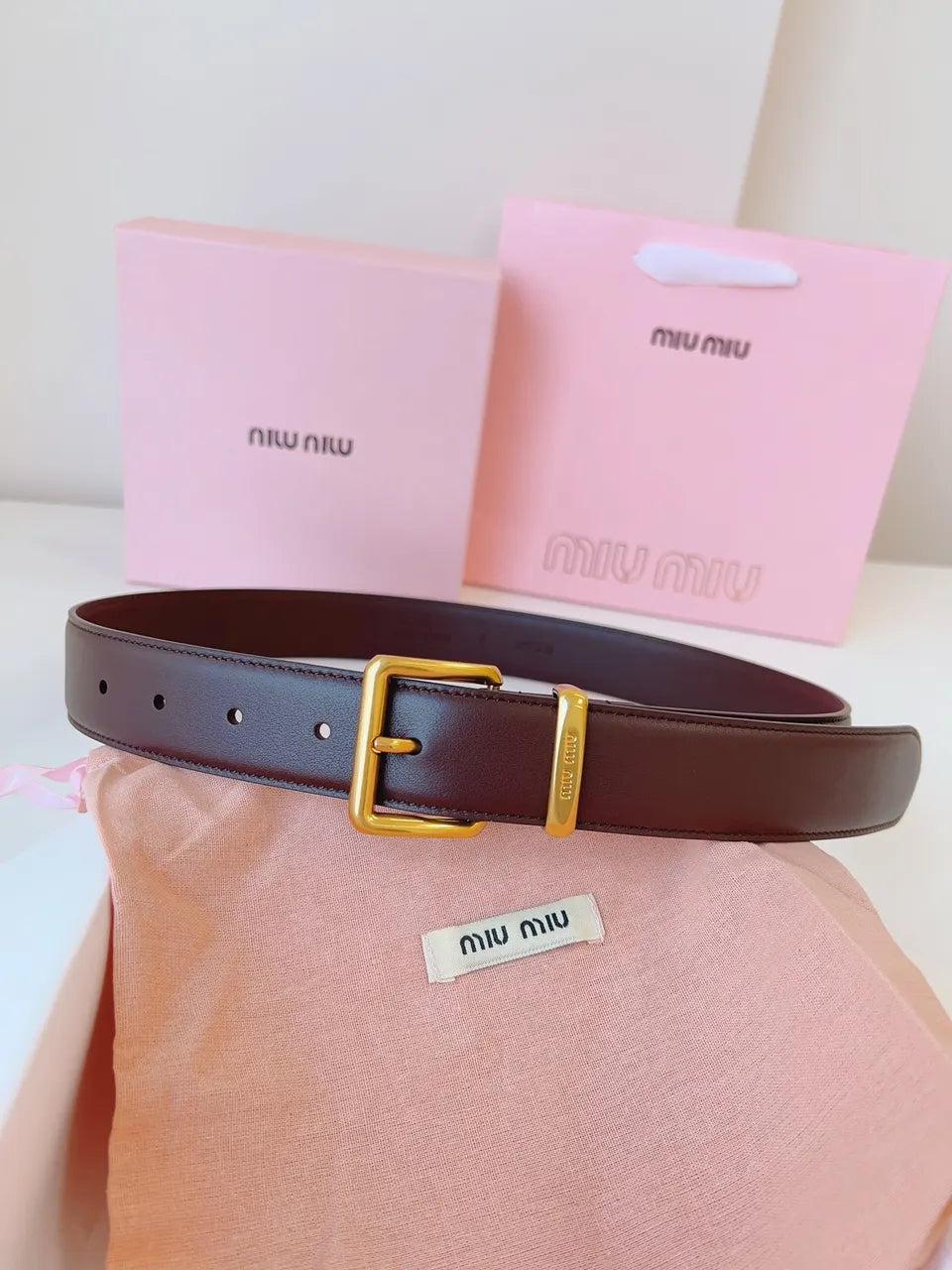 Miu Miu Burgundy Leather Belt