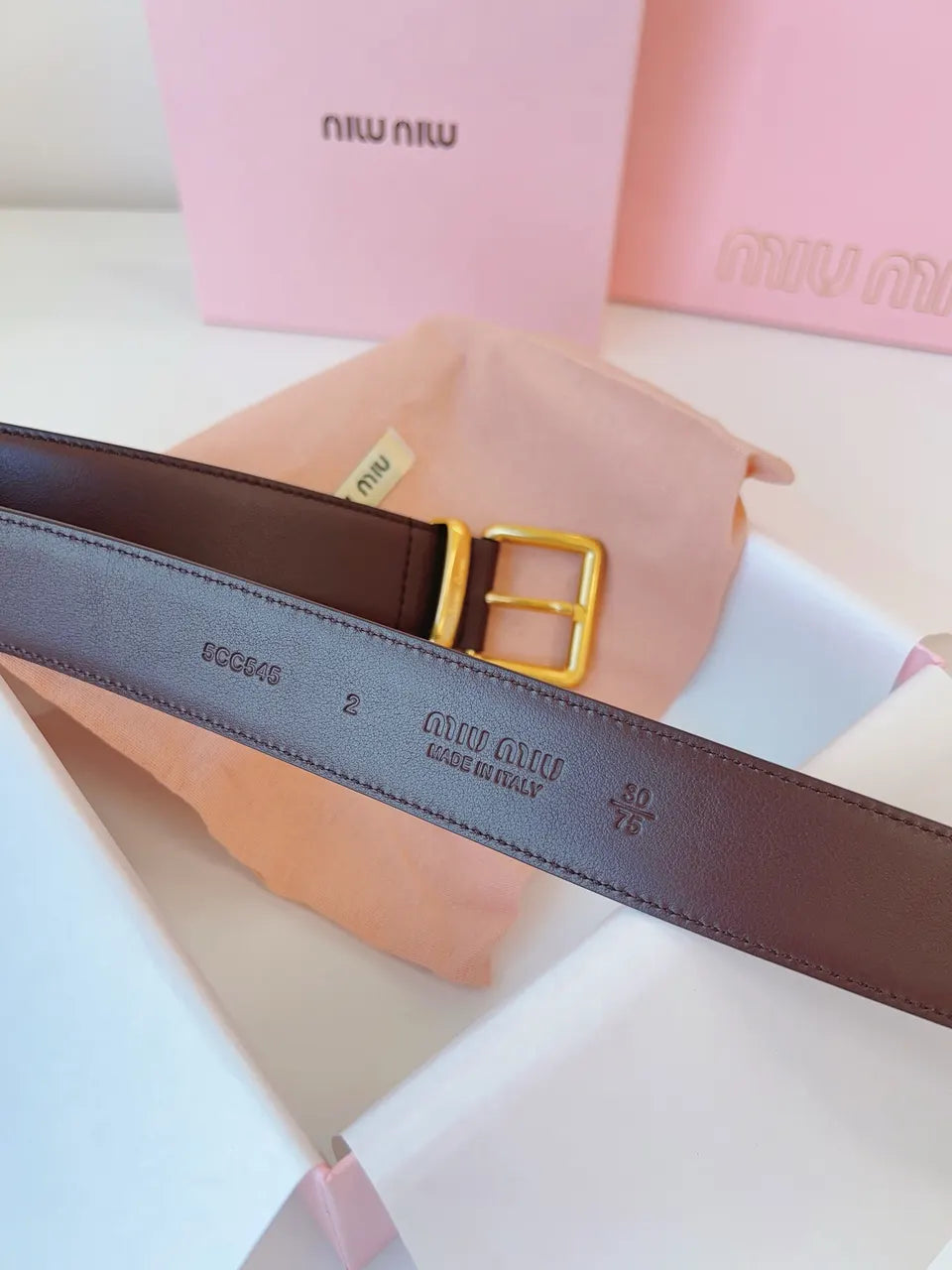 Miu Miu Burgundy Leather Belt - Hình 3