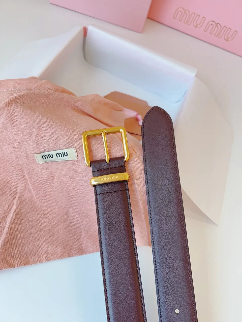Miu Miu Burgundy Leather Belt - Hình 6