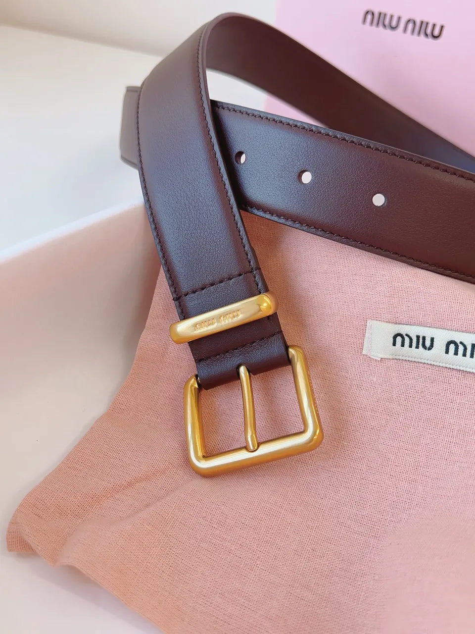 Miu Miu Burgundy Leather Belt - Hình 2