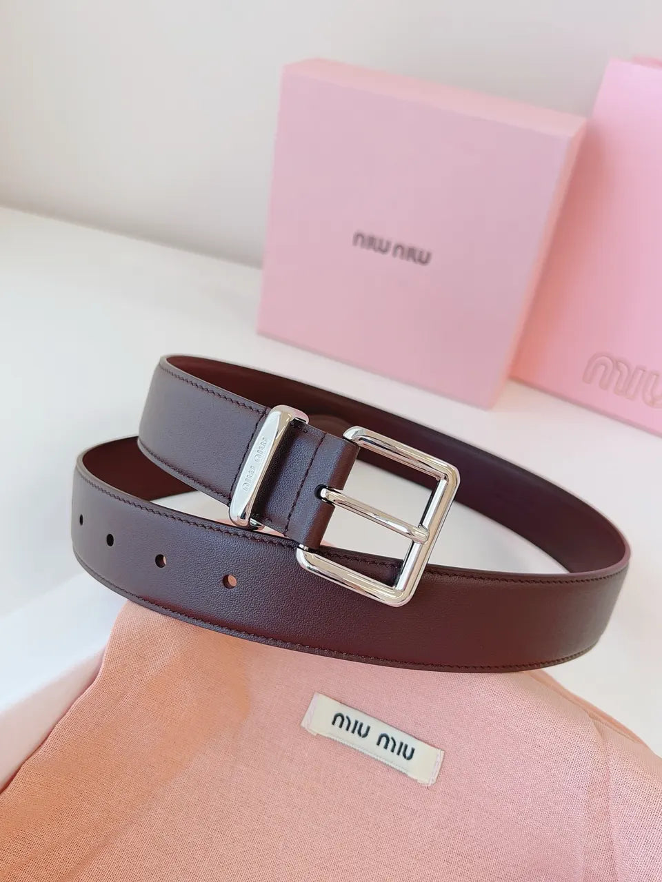 silver Miu Miu Brown Leather Belt