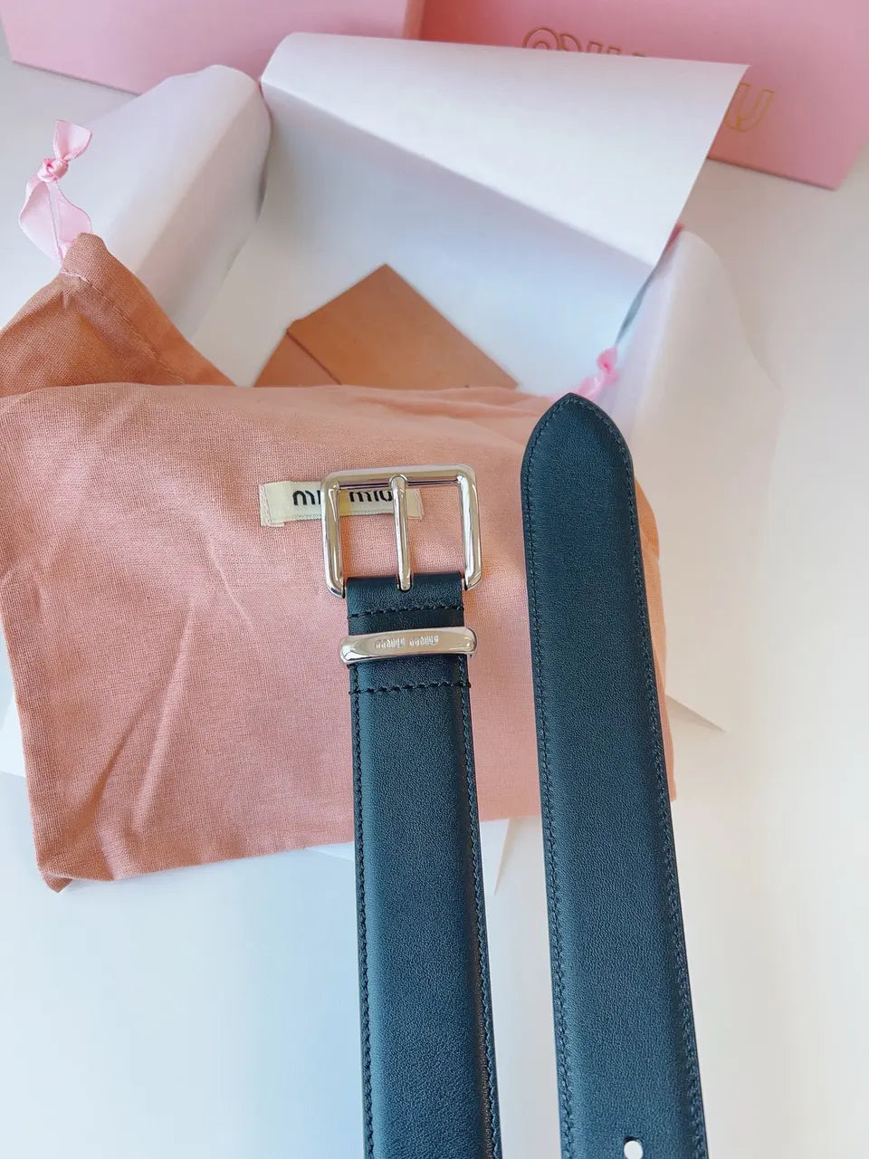 Miu Miu Black Leather Belt silver - Hình 4