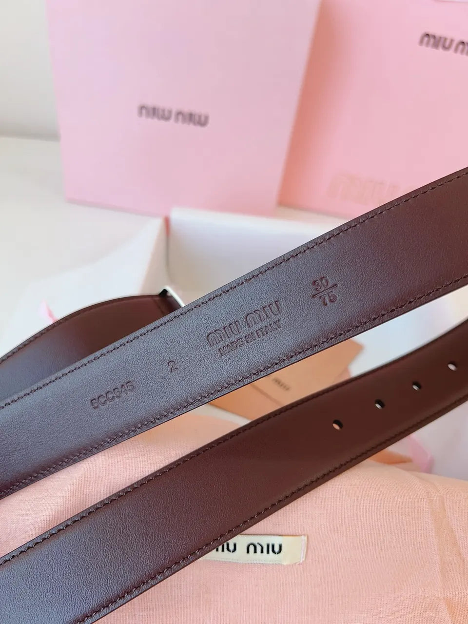 silver Miu Miu Brown Leather Belt - Hình 6