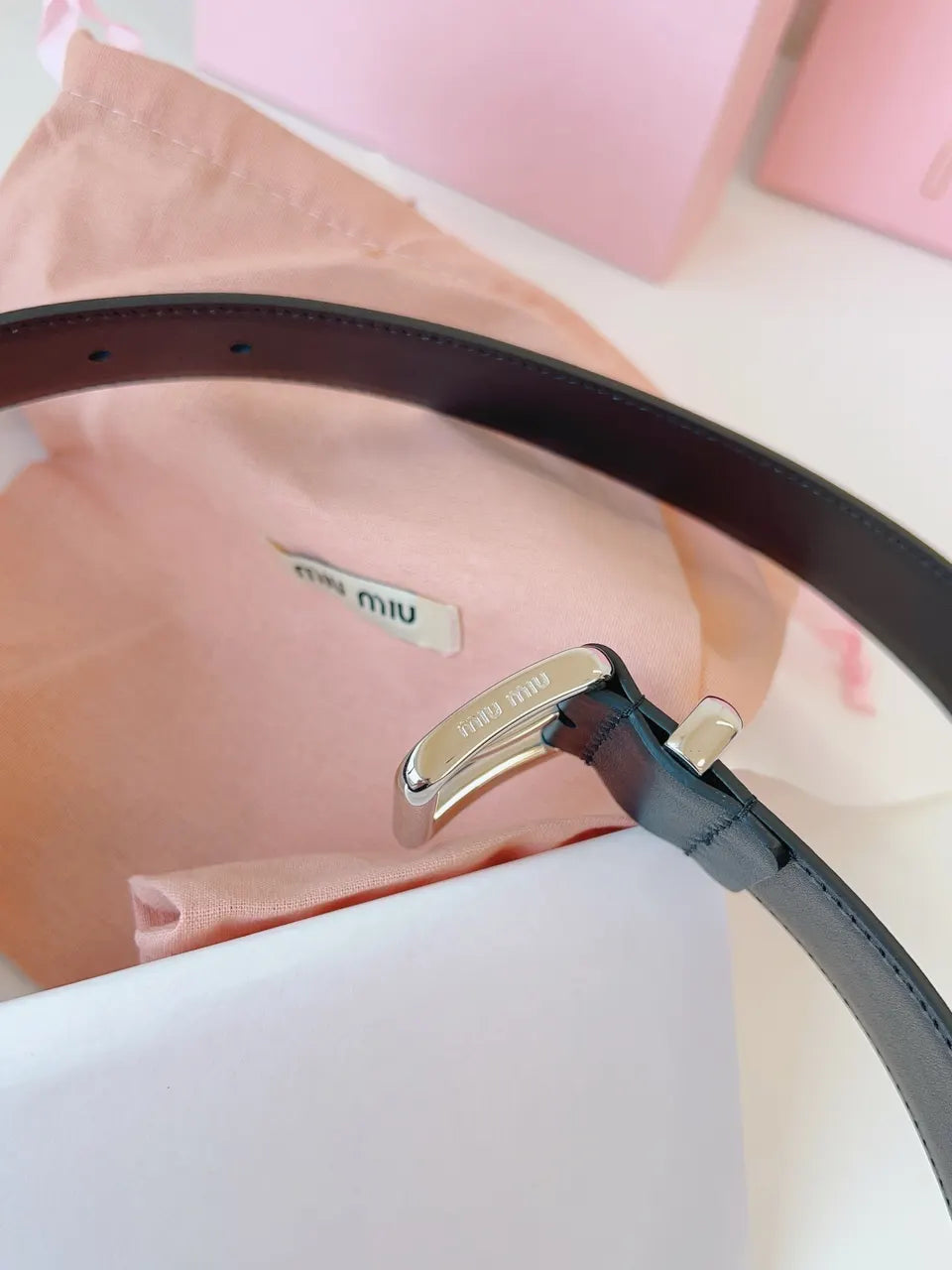 Miu Miu Black Leather Belt silver - Hình 7