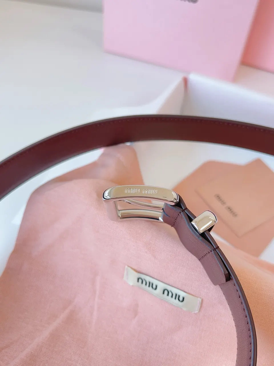 silver Miu Miu Brown Leather Belt - Hình 7