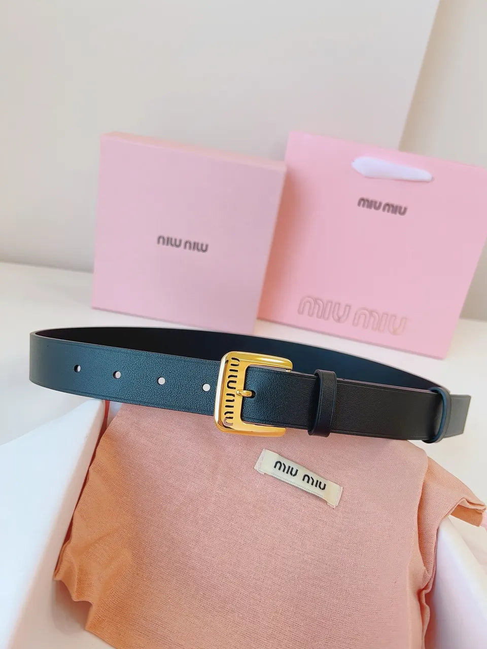 Miu Miu Black Leather Belt gold - Hình 6