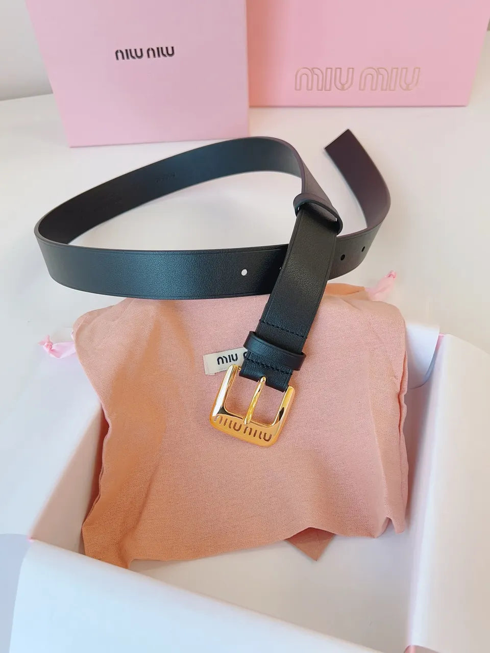 Miu Miu Black Leather Belt gold - Hình 8