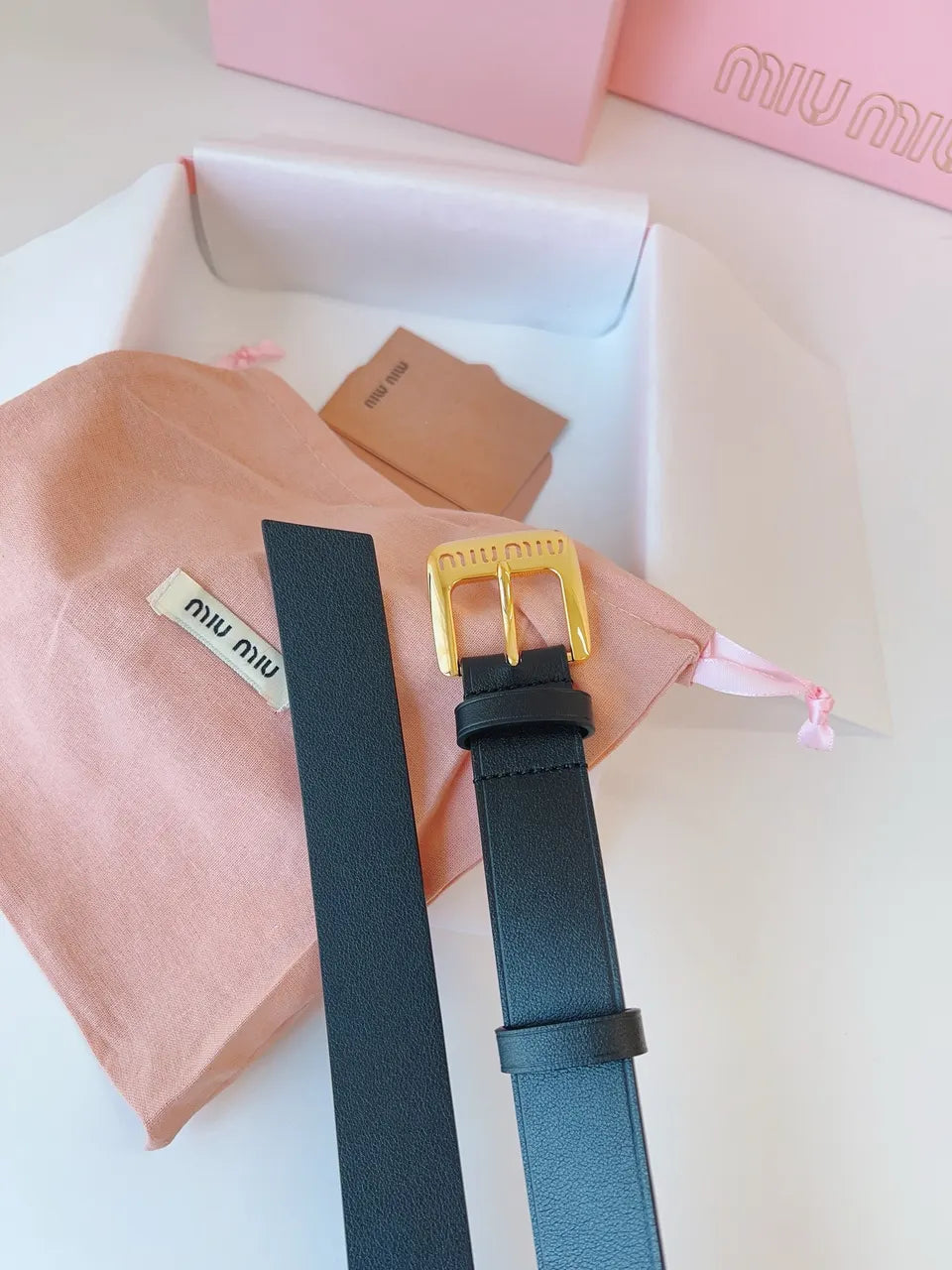 Miu Miu Black Leather Belt gold - Hình 7
