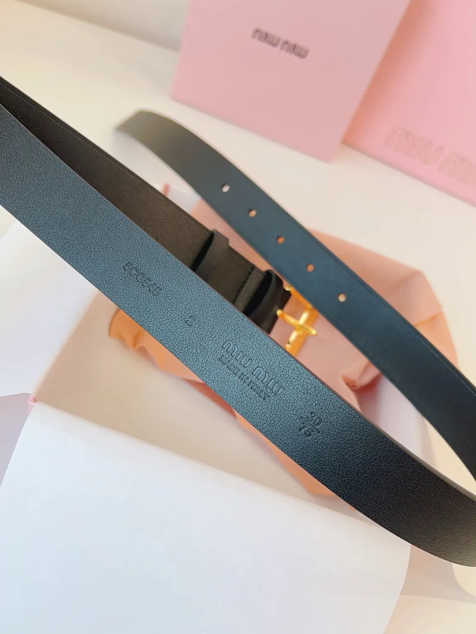 Miu Miu Black Leather Belt gold - Hình 5