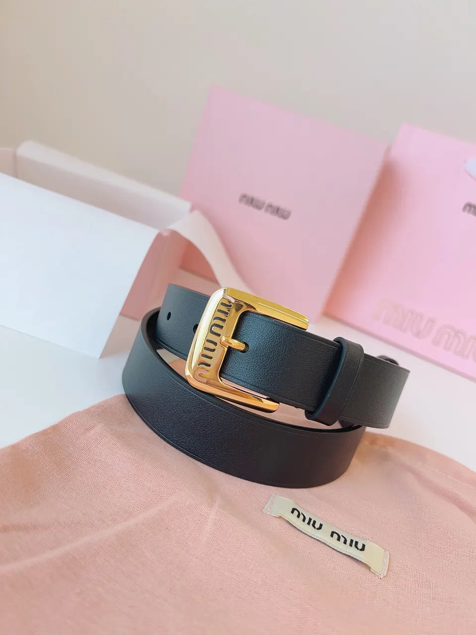 Miu Miu Black Leather Belt gold - Hình 3