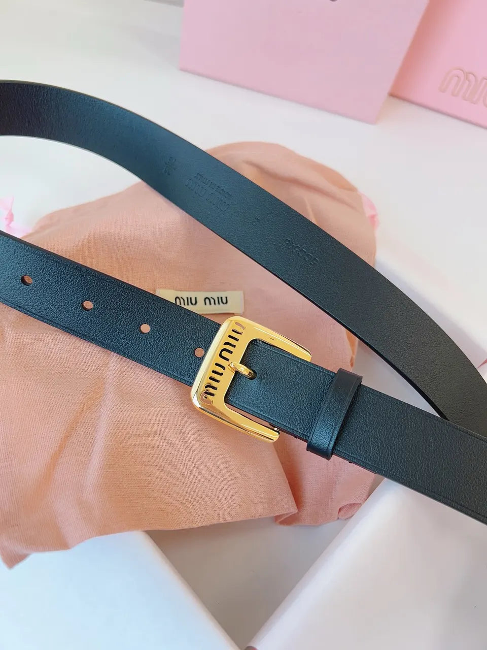 Miu Miu Black Leather Belt gold - Hình 2