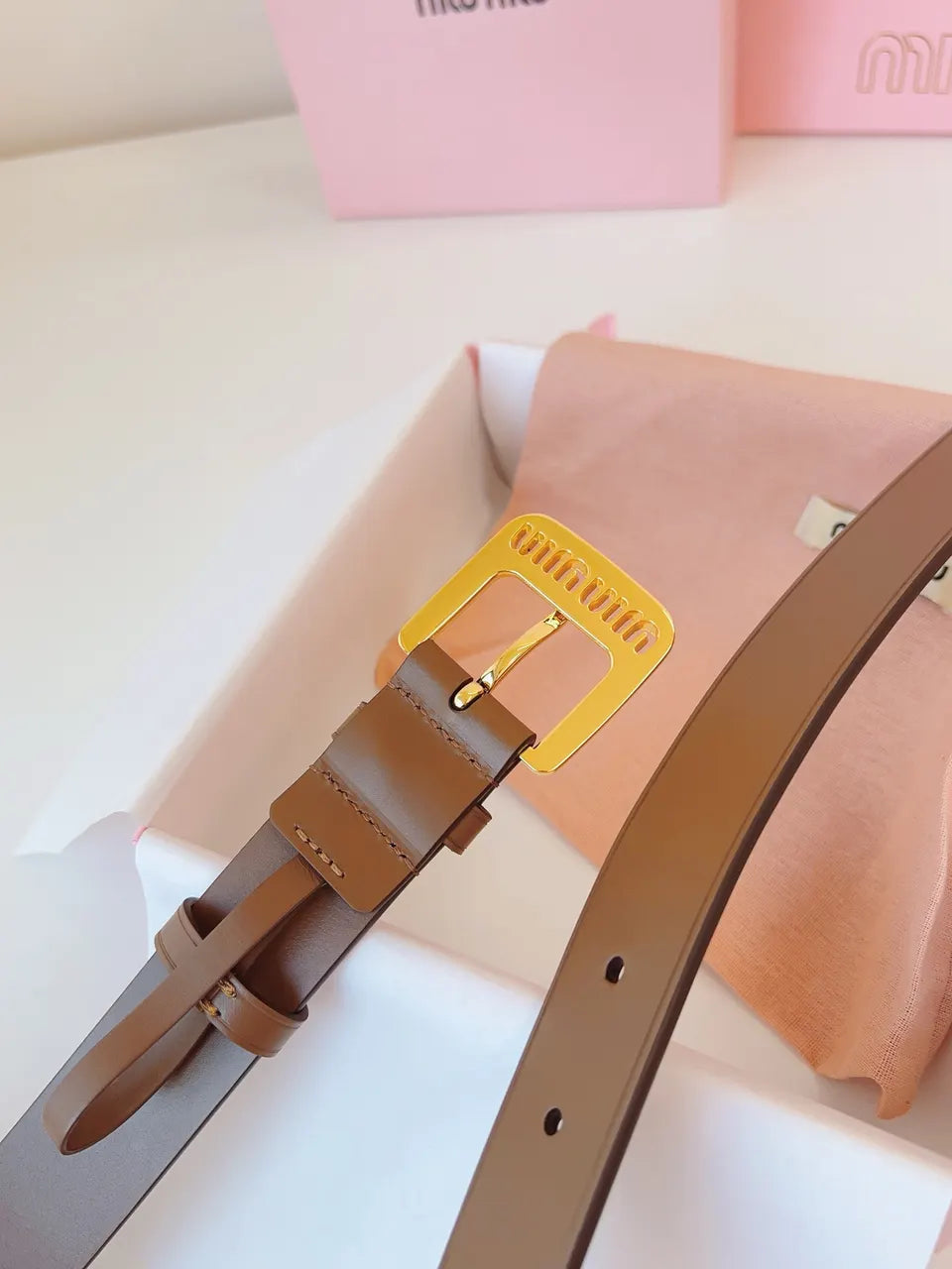 gold Miu Miu Brown Leather Belt