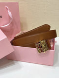 gold Miu Miu Caramel Leather Belt