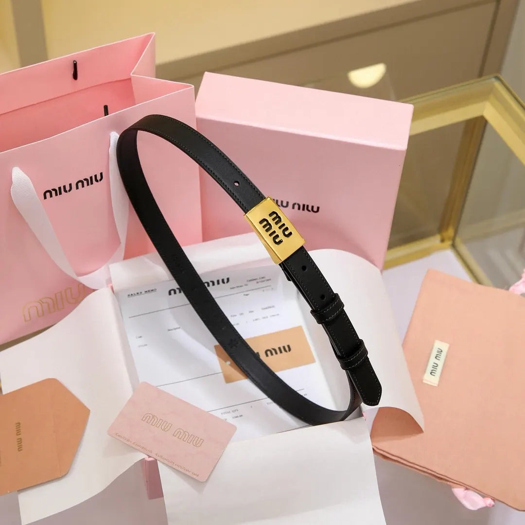 Miu Miu Black Leather Belt gold - Hình 4