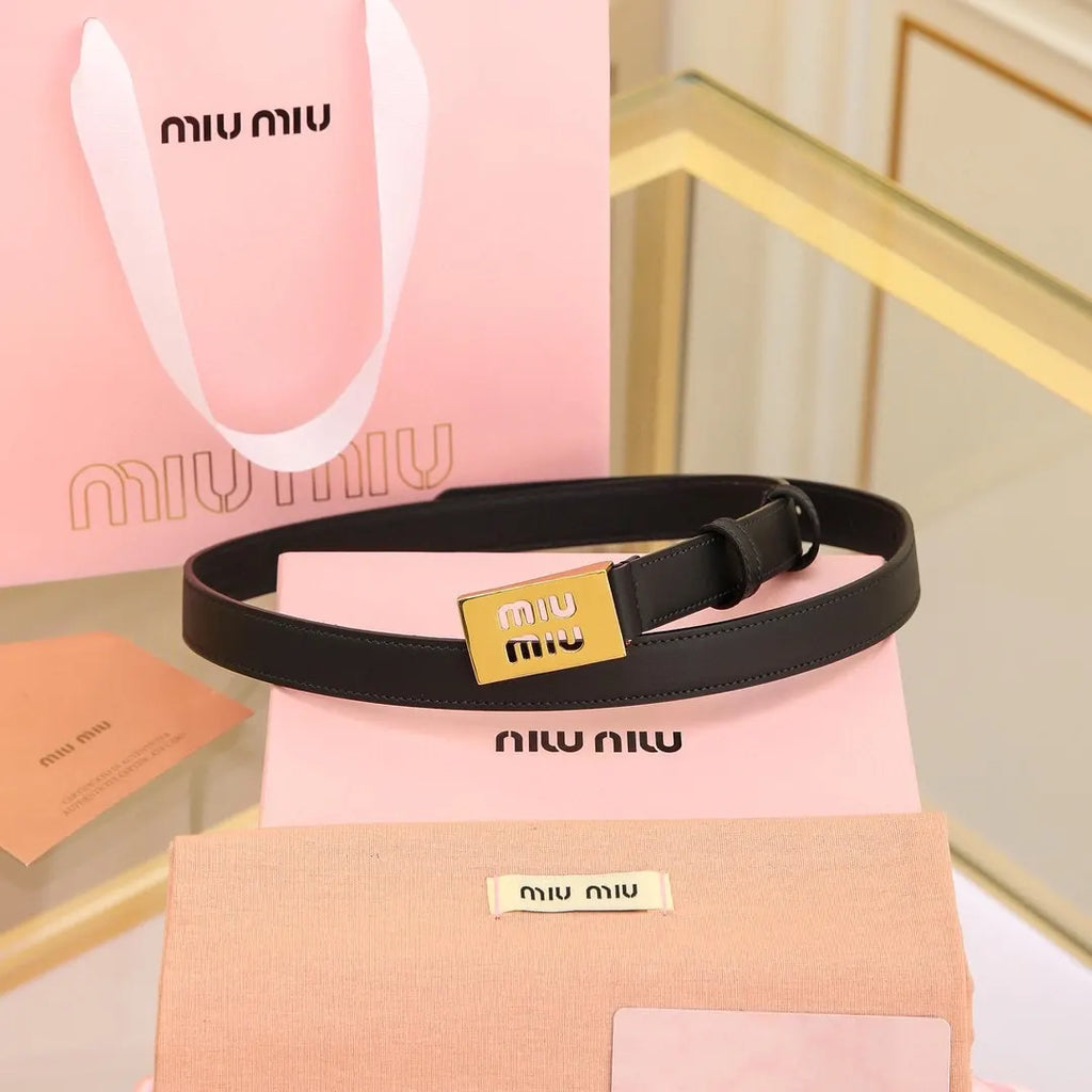 Miu Miu Black Leather Belt gold - Hình 3