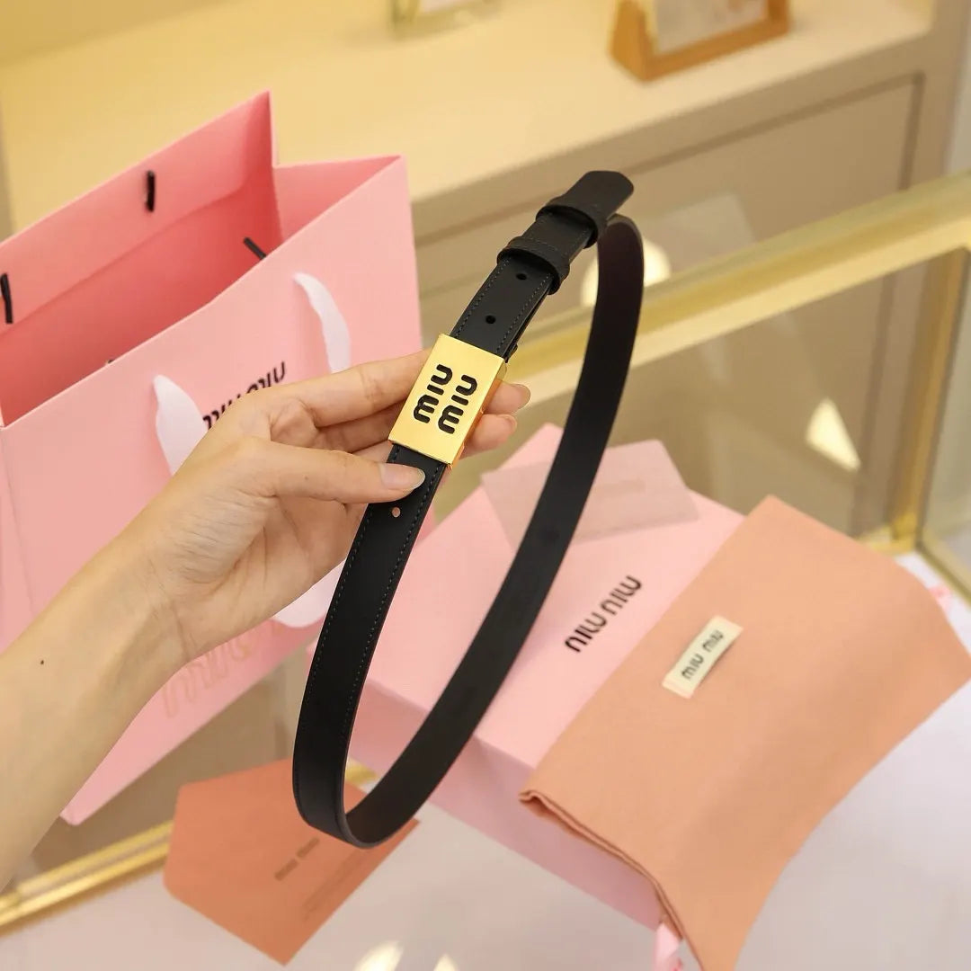 Miu Miu Black Leather Belt gold - Hình 2