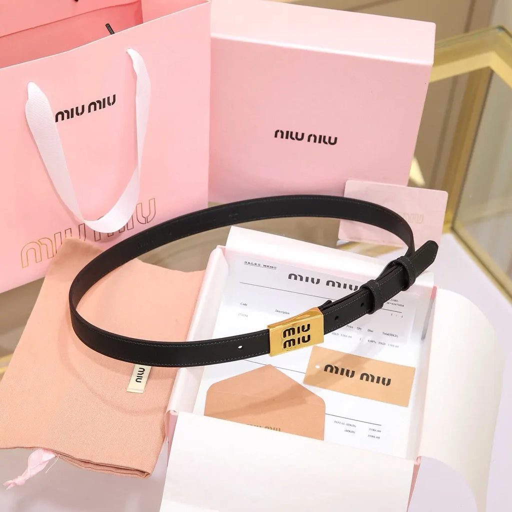 Miu Miu Black Leather Belt gold - Hình 5
