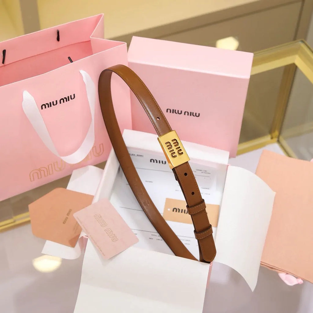 Miu Miu Tan Leather Belt - Hình 5