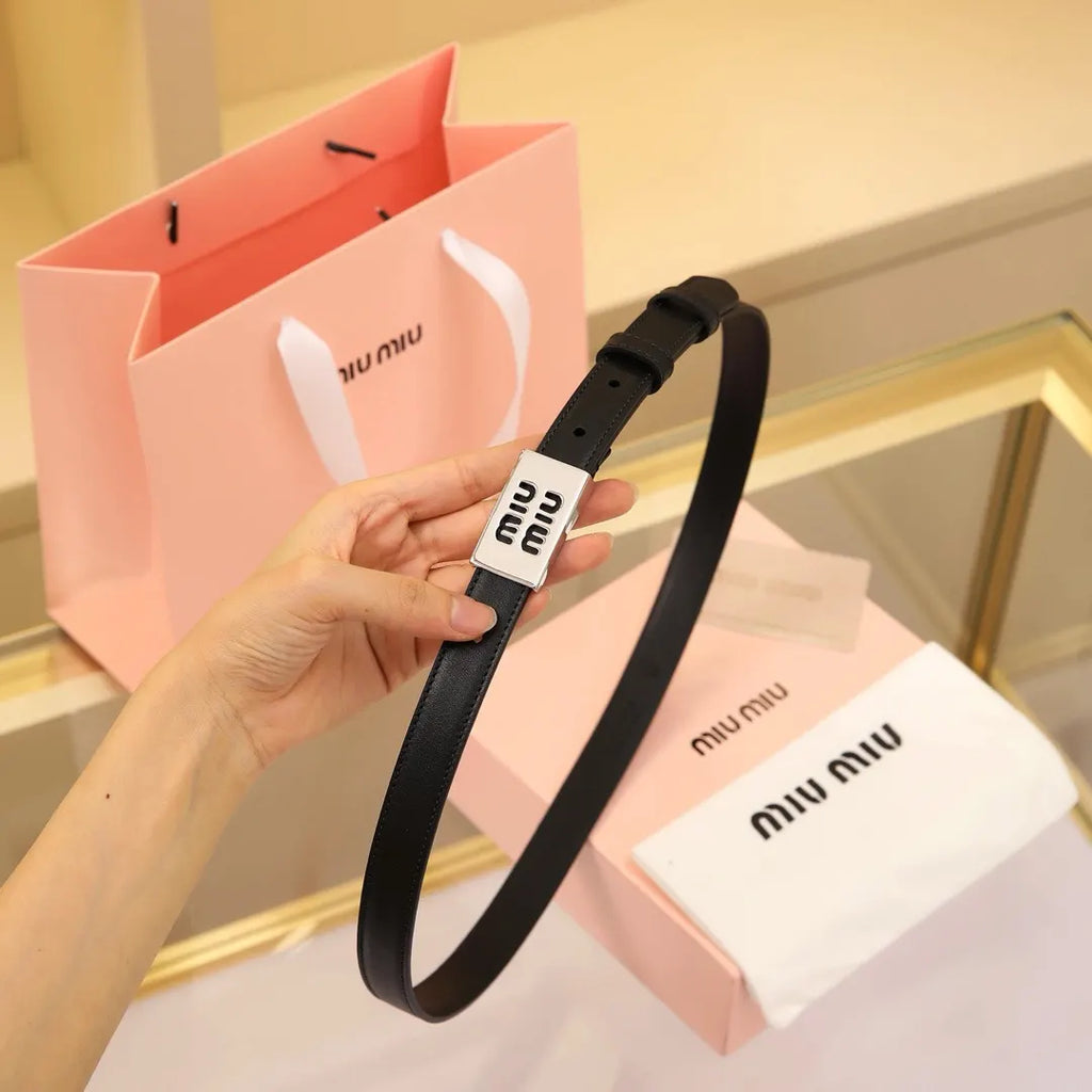 Miu Miu Black Leather Belt silver