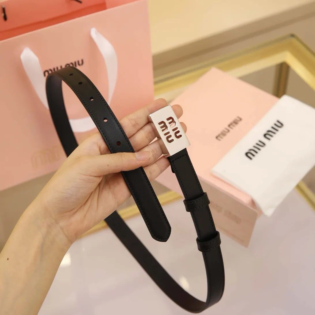 Miu Miu Black Leather Belt silver - Hình 2