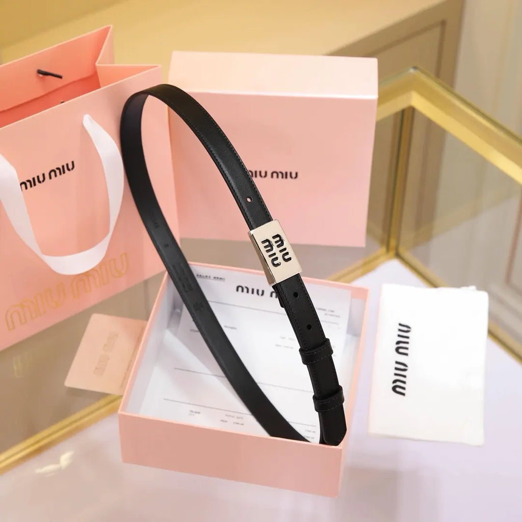 Miu Miu Black Leather Belt silver - Hình 3