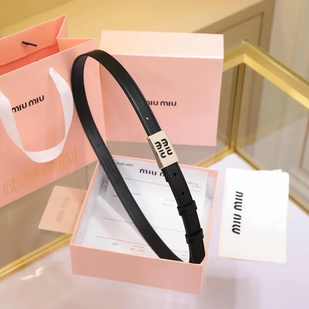 Miu Miu Black Leather Belt silver - Hình 3