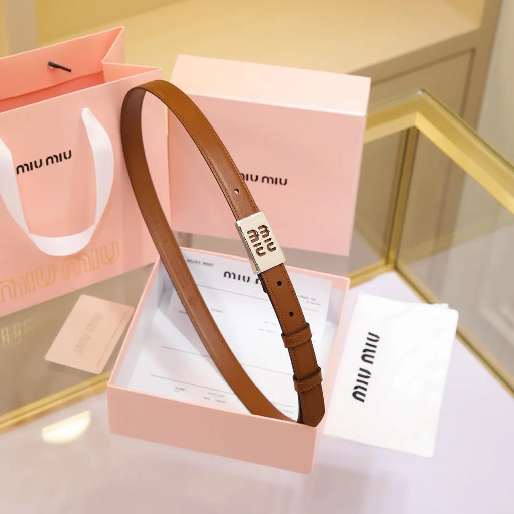 Miu Miu Caramel Leather Belt - Hình 4